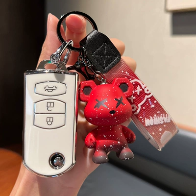 6/8/2 Jinxiang/MX-5 Ruiyi 368 – Car key bag - mazda-d-folding-3-keys-single-shell-white-red-violent-bear-pendant