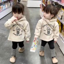 韩版女童可爱兔子连帽加绒卫衣2023秋冬新款儿童卡通长袖宝宝上衣