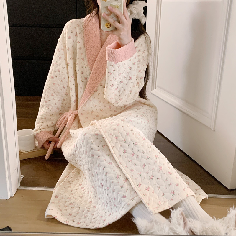 Xiyue's New Autumn and Winter Long Skirt Sandwich Air Cotton Confinement Clothes 2025 Pregnant Women Thickeneded Postpartum Pajamas Home Skirt Xiyue's New Autumn and Winter Long Skirt Sandwich Air Cotton Confinement Clothes 2025 Pregnant Women Thickeneded Postpartum Pajamas Home Skirt
