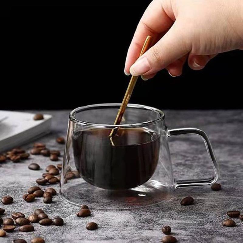 Taza de vidrio de doble capa resistente al calor de alta borosilicona, mango de cinta de vidrio de alta borosilicona, taza de café transparente, taza de té de doble capa
