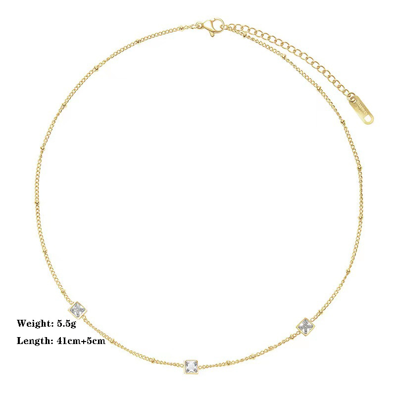 Style Simple Commuer Carré Acier Au Titane Placage Incruster Zircon Collier display picture 1