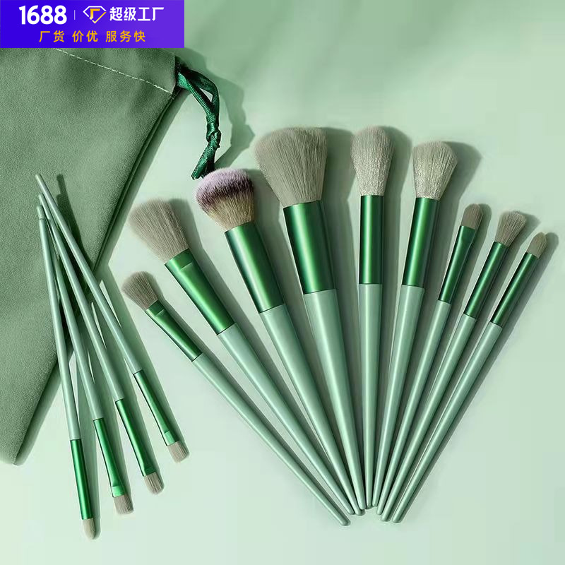Belleza Four Seasons verde maquillaje cepillo traje de cerdas suave 13 Blush sombra de ojos corrector Fundación polvo suelto cepillo de alta Luz