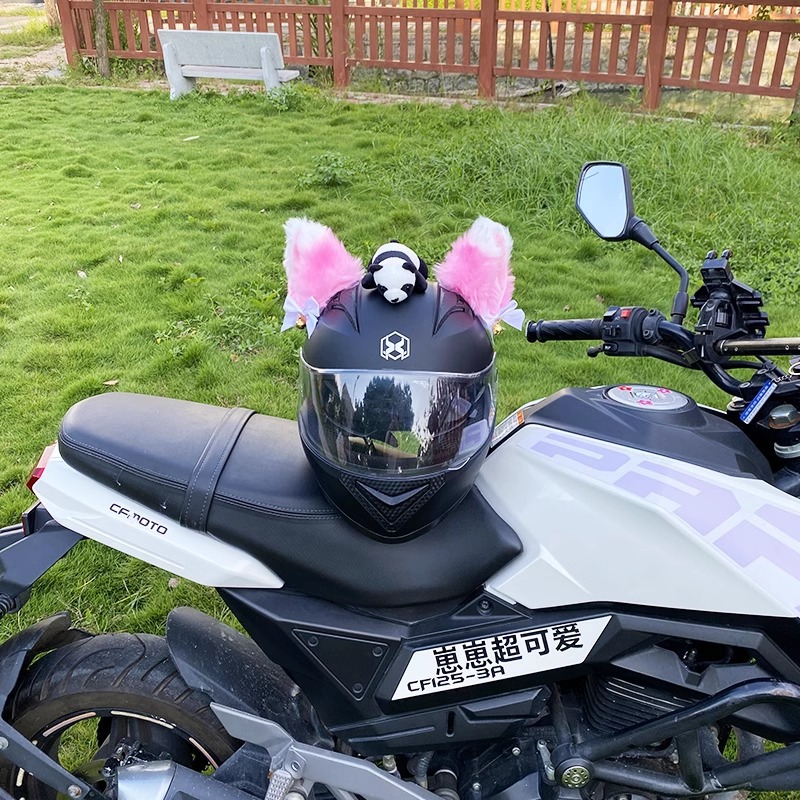 Universal Pink White Cat Ear Plush Helmet Decoration Motorcycle Female Riding Helmet Decoration Universal Detachable Accessories (Auto Parts and Accessories) - three-dimensional-pink-and-white-cat-ears-excluding-tail-panda-and-helmet