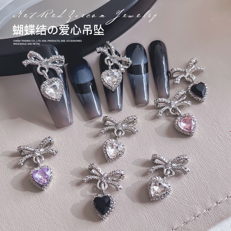 New Internet Celebrant Light Bow Light Luxury Love Heart Fat Fang Manicure LZ Finished Jewelry Alloy Nail Stereo Explosions