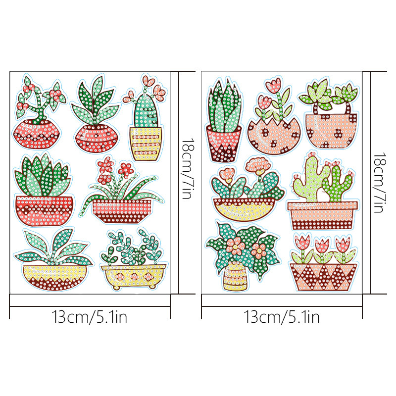 Pegatinas de diamantes de cactus de dibujos animados populares, pintura de diamantes de plantas, pegatinas de diamantes de imitación de cristal 5D hechas a mano DIY