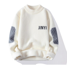 水貂绒毛衣男半高领秋冬季加绒保暖加厚款针织衫学生内搭打底线衣