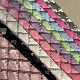 新款加厚方格子PU仿绗缝超声波压纹加棉复合皮革服装箱包皮料