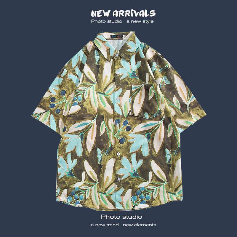 Camisas de manga corta estilo Hong Kong para hombres y mujeres, camisas florales de manga tres cuartos holgadas y delgadas de verano para playa hawaiana