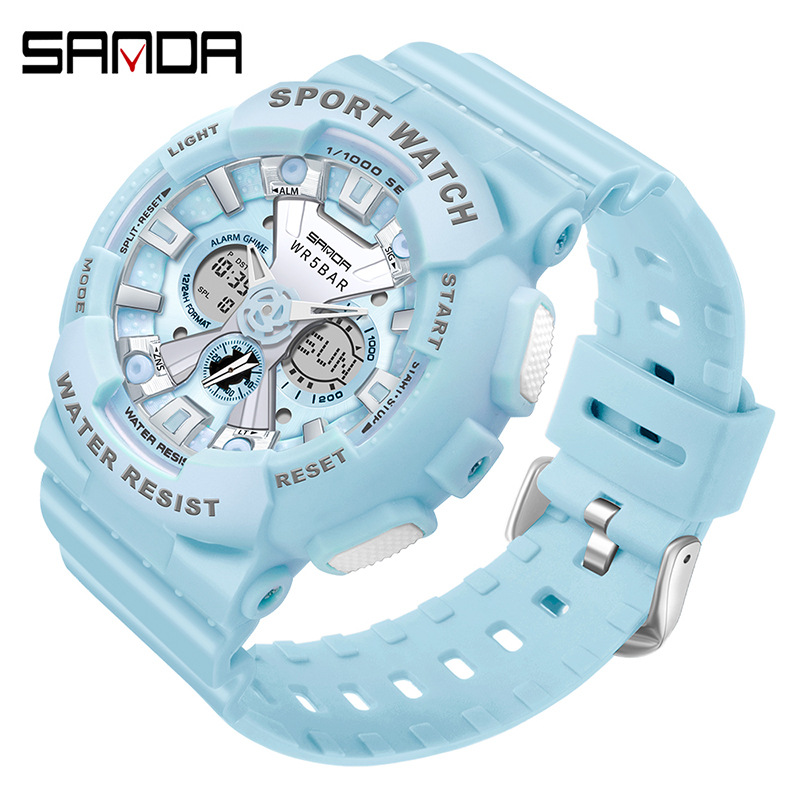 Sanda Waterproof Electronic Watch Girls Sports Watch Male and Female Students Multifunctional Fashion Trend Electronic Watch Wholesale