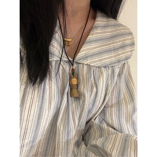 Green Sandalwood Inlaid with Boxwood Wishing Rabbit Necklace Handmade Women's Halter Autumn and Winter Necklace Same Style Sweater Chain
