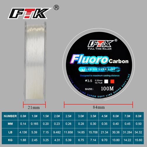 FTK Fishing Line Nylon Line 100m Subline for Long Casting Strong Tension Durable Main Line