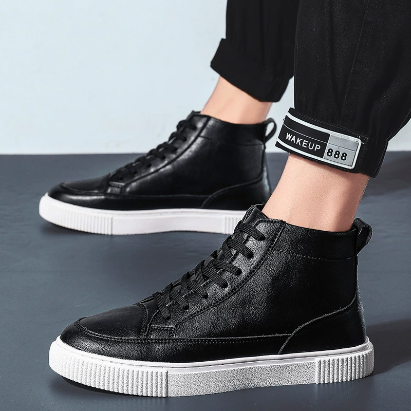 Высокие туфли, кожаные панельные туфли 2022, весна и осень, новые ботинки Martin, мужские высокие ботинки в британском стиле, повседневные скейтборды с хлопковой подкладкой