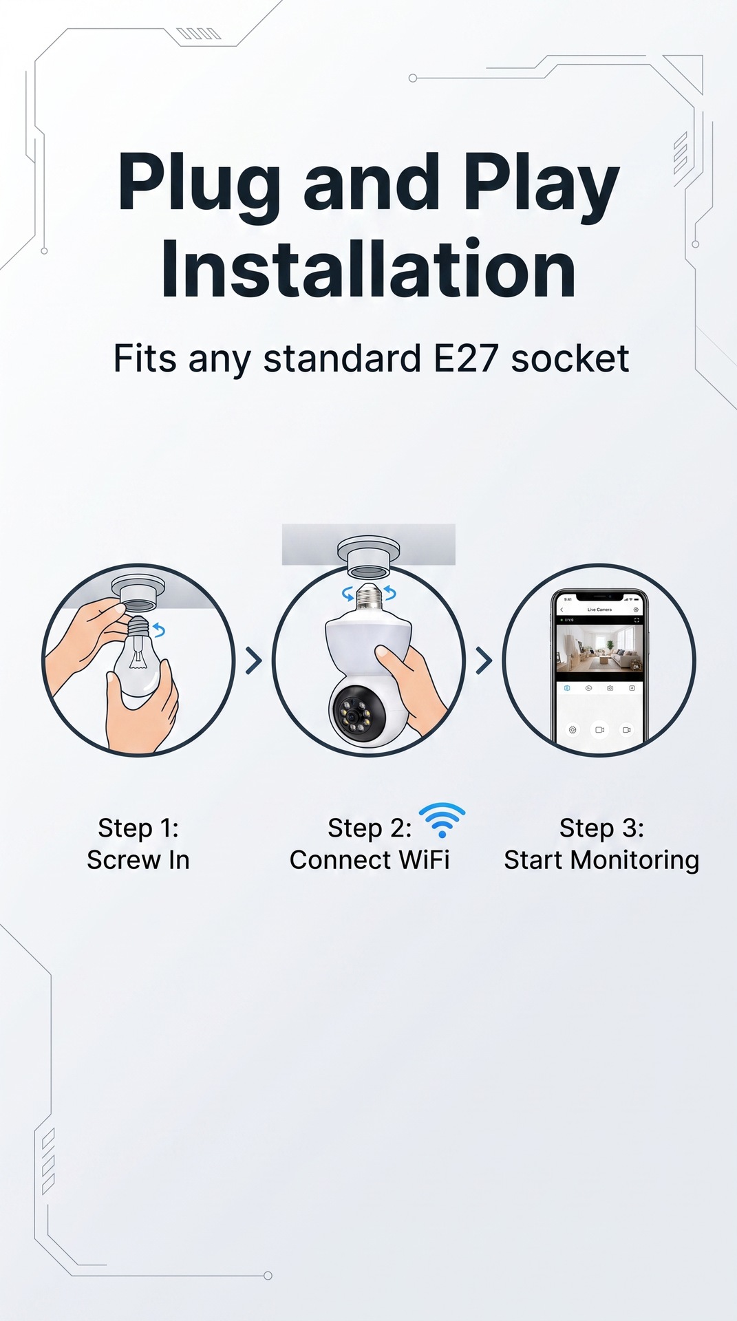 Yoosee 1080P smart light bulb camera with night vision, WiFi