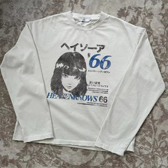 Forgetrave 新しいアメリカンオーバーサイズコミック渋谷ガールプリントカップルルーズ長袖 Tシャツ男性用