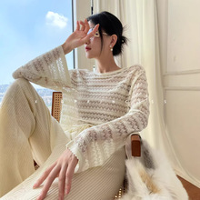正奇特服饰/天丝桑蚕丝短款镂空针织衫薄款钩花罩衫防晒上衣女