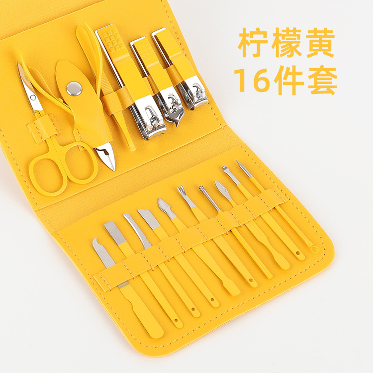 Nuevo bolso plegable cortaúñas traje Matcha verde 16-piezas conjunto de herramientas de uñas hogar portátil cortaúñas traje