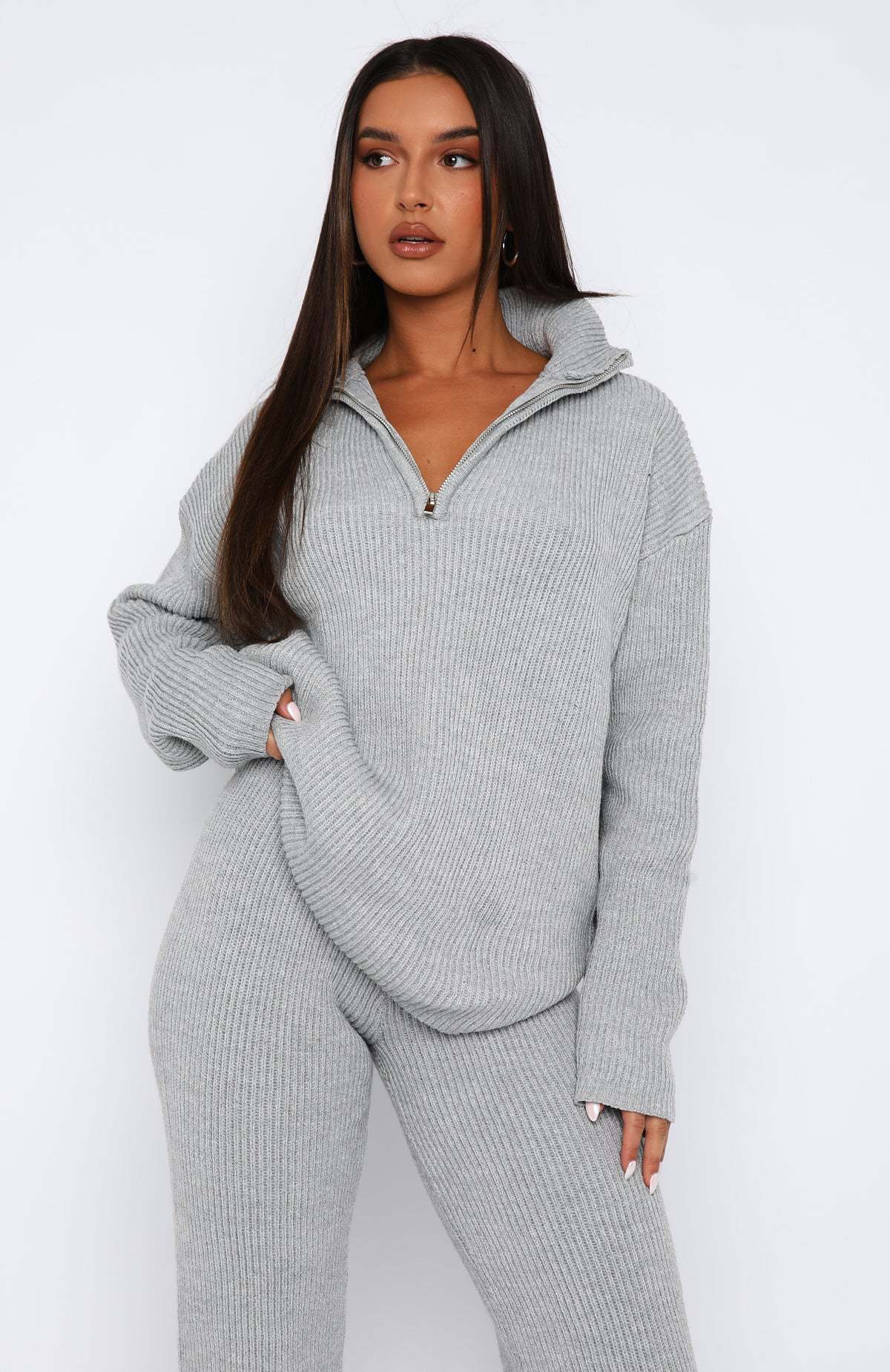 Damen Strick Zweiteiler Set Casual Langarm Pullover Und Hose_voghion.com