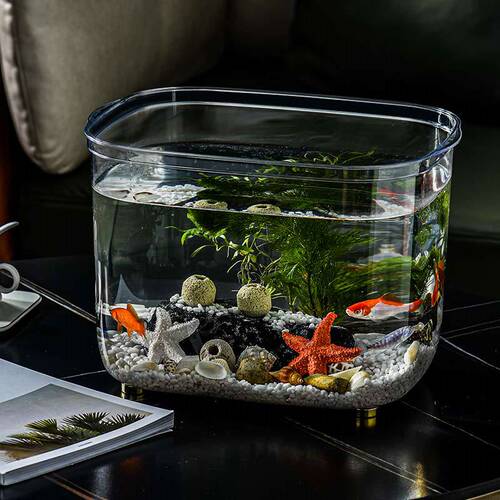 Fish tank aquarium lazy transparent hot-bent goldfish tank living room balcony household small and medium-sized ecological desktop tank plastic