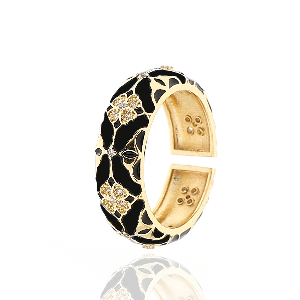 Fashion Four Leaf Clover Copper Open Ring Plating Inlay Zircon Copper Rings