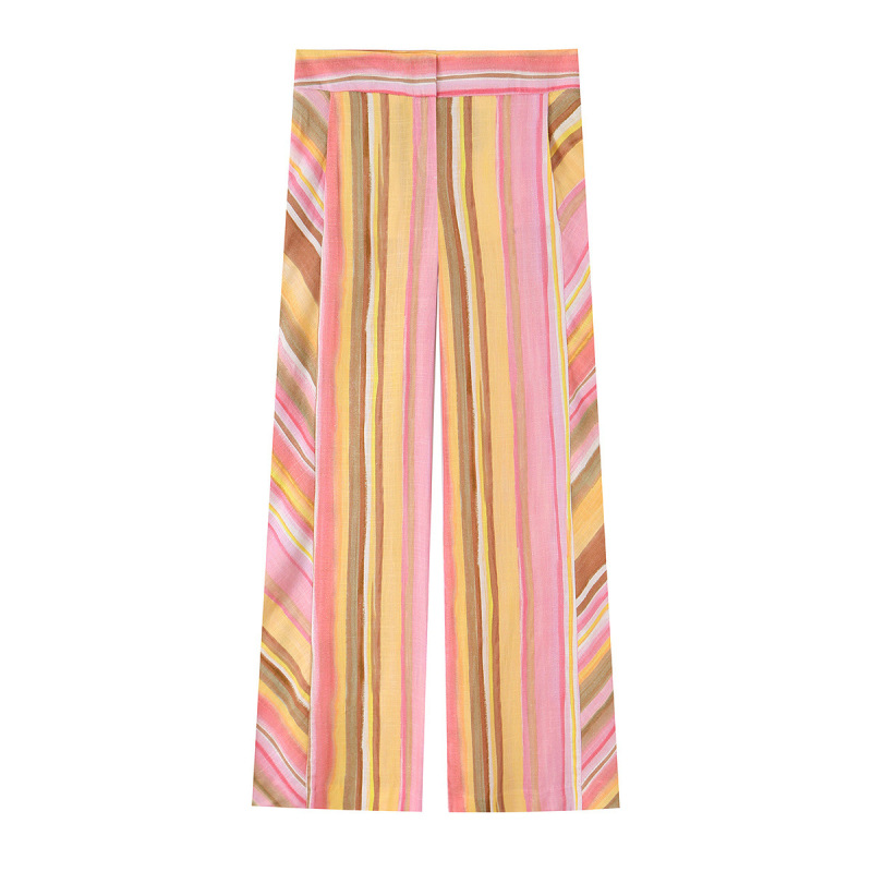 Foreign Trade Wholesale Summer New Style European and American Style Striped Loose Casual Wide-Leg Pants 2785512