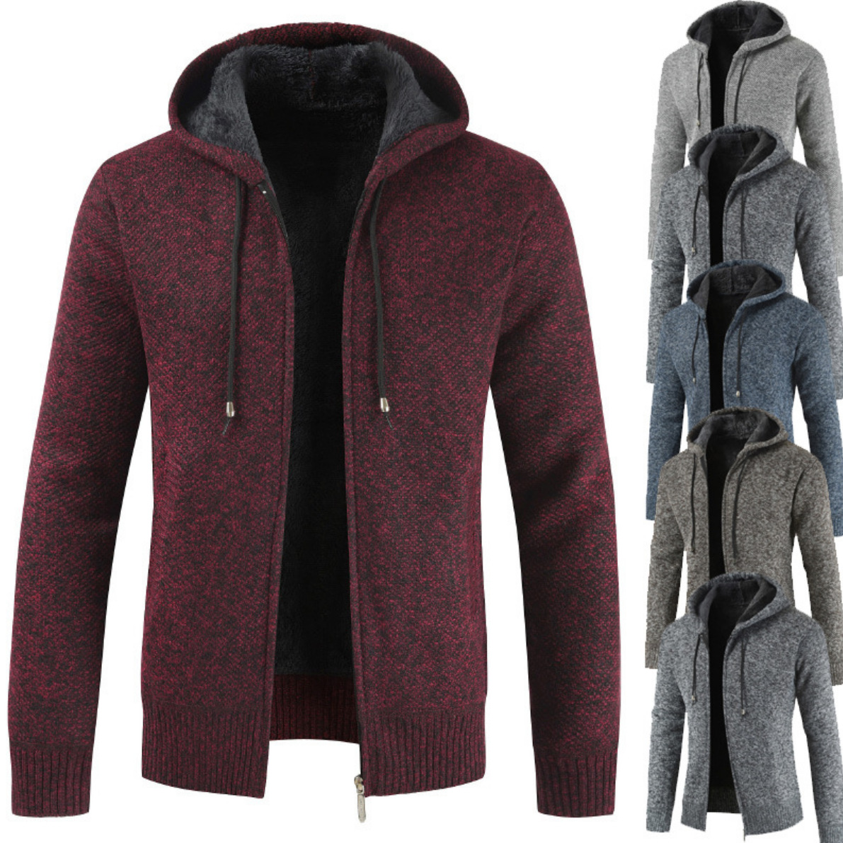Herren Kapuzenstrickjacke Aus Fleece Für Herbst Und Winter_voghion.com
