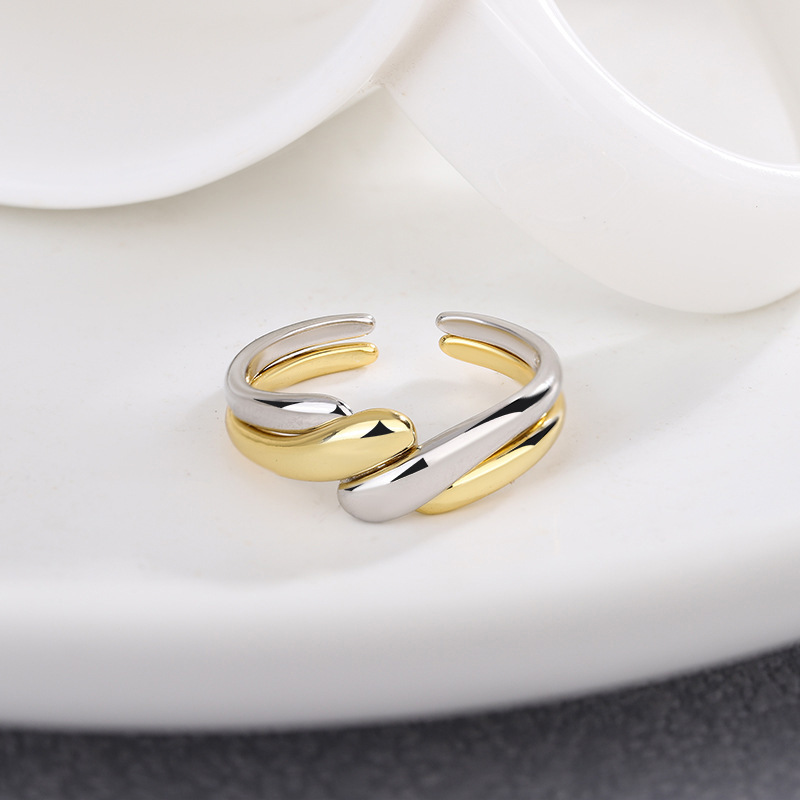 European And American Style Irregular Water Ripple INS Wrapped Combination Open Geometric Punk Ring Factory Wholesale_voghion.com