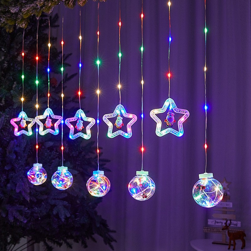 Decoración de ventanas de Navidad lámpara de colgante Santa Claus árbol de Navidad anillo de luz de modelado LED cadena de lámpara de cortina de dormitorio