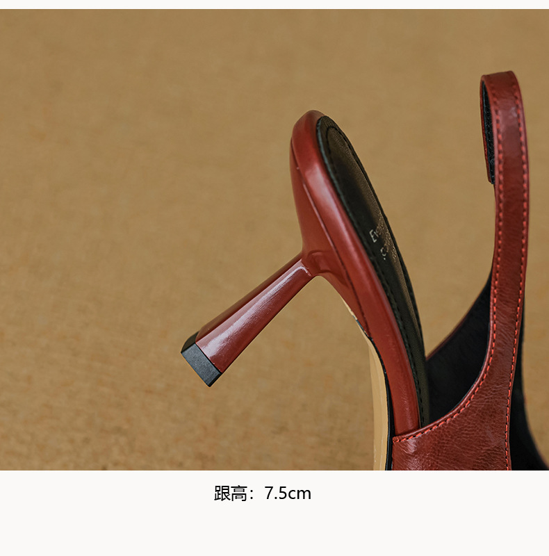Sandal cao gót nữ mũi nhọn hở gót, da cừu, phong cách Hàn Quốc đơn giản — đen chi tiết 18
