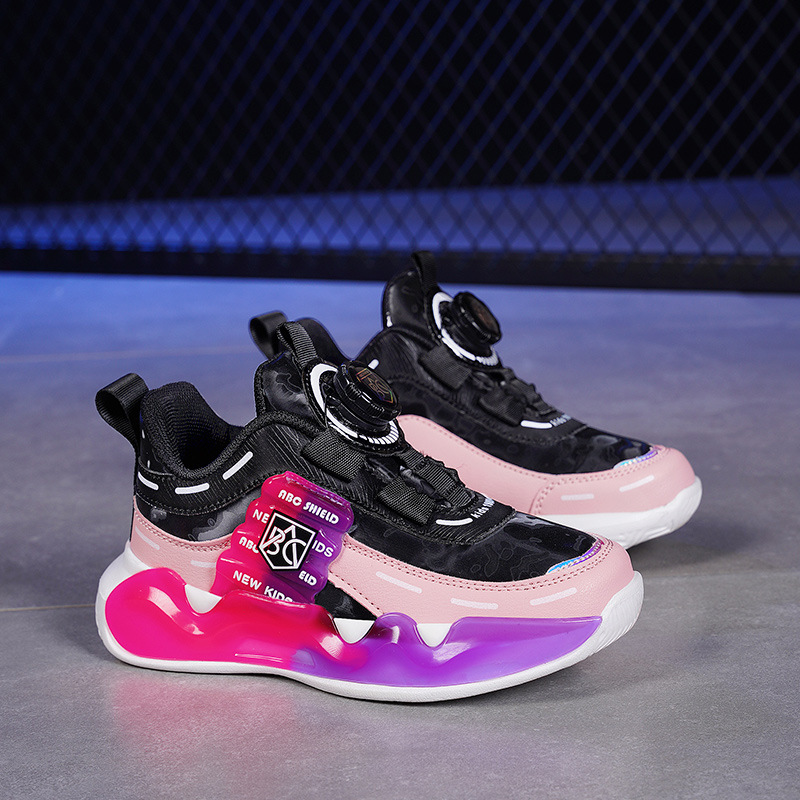 Zapatos infantiles para niñas de 6 - 12 años 2024 primavera y otoño nuevo cuero resistente al desgaste botón giratorio zapatos deportivos para niños