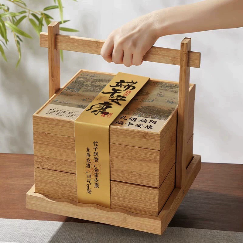 Китайский стиль, бамбуковый ящик для хранения, портативная подарочная коробка для рисовых пельменей, деловая упаковка для закусок с соленым утиным яйцом, подарочная коробка
