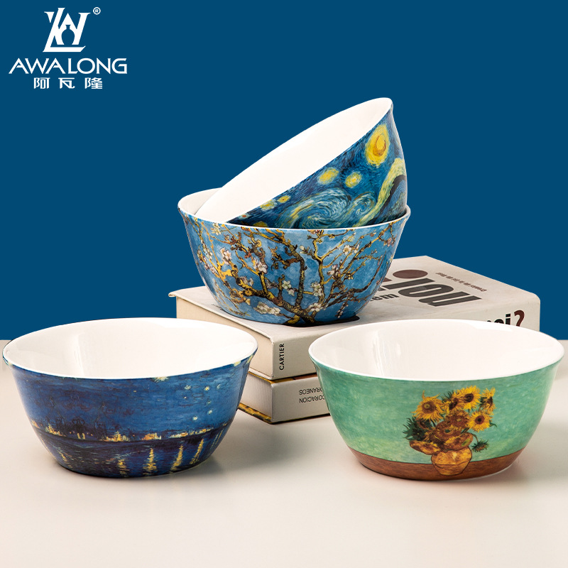 出口韩国梵高油画系列星空骨瓷 5寸7寸碗 饭碗汤碗面碗沙拉水果碗