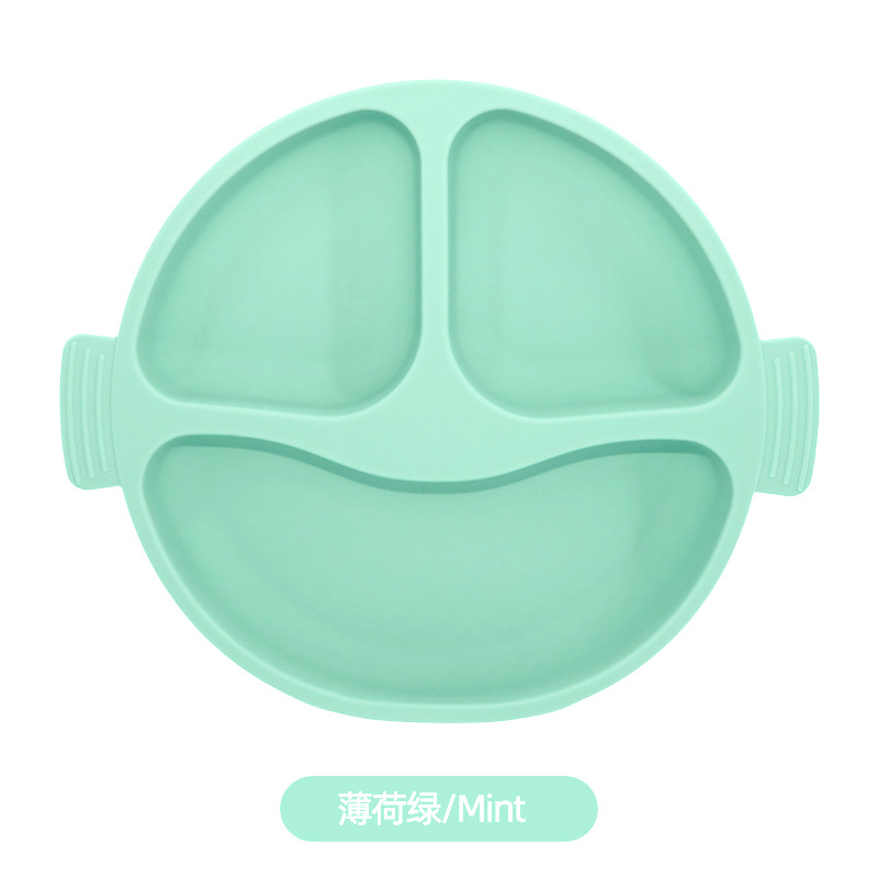 Transfronterizos de plato de silicona para niños set de platos de comedor de alimentos suplementarios para bebés plato de comedor de grados sonrientes con ventosa cubiertos