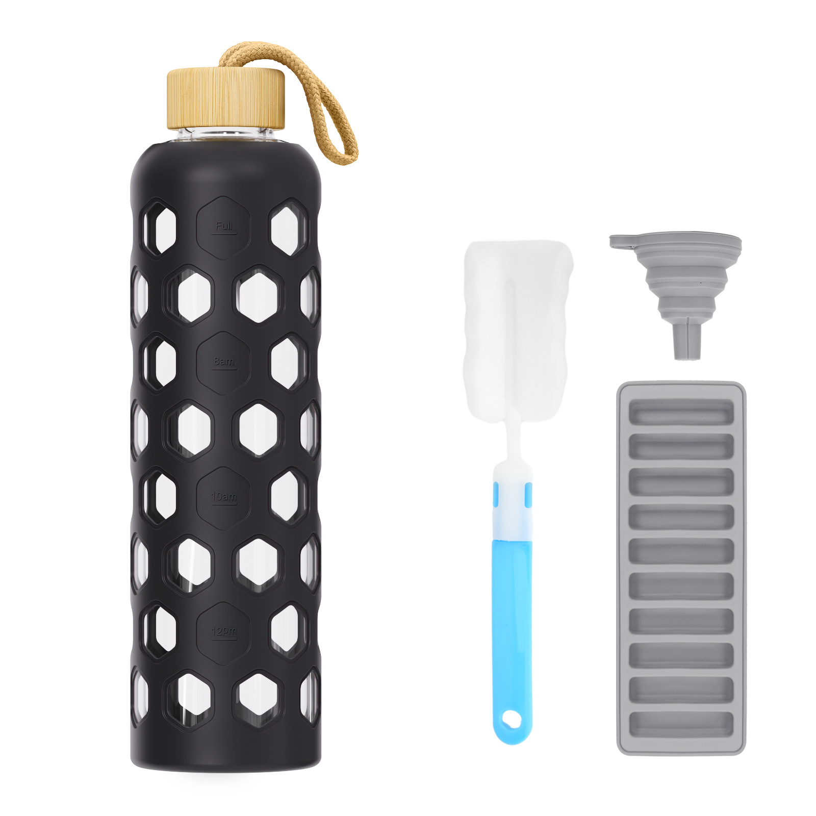 玻璃杯大容量带竹盖硅胶保护套附清洁杯刷环保便携饮品瓶厂家直销