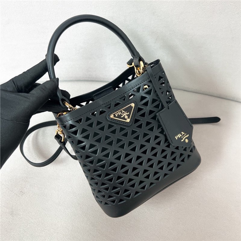 2024 New Product P Brand Hollow Pattern Bucket Bag 1Ba217 French Hollow Pattern with Cowhide Wrist Strap and Shoulder Strap 2024 New Product P Brand Hollow Pattern Bucket Bag 1Ba217 French Hollow Pattern with Cowhide Wrist Strap and Shoulder Strap