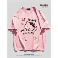 重磅棉质韩版卡通Kitty猫短袖t恤男女学生夏季百搭潮流原宿风上衣