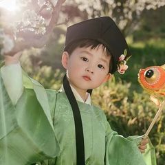 春晚瑶宋制圆领袍男童汉服宝宝2025小少爷儿童春季薄男孩兔毛