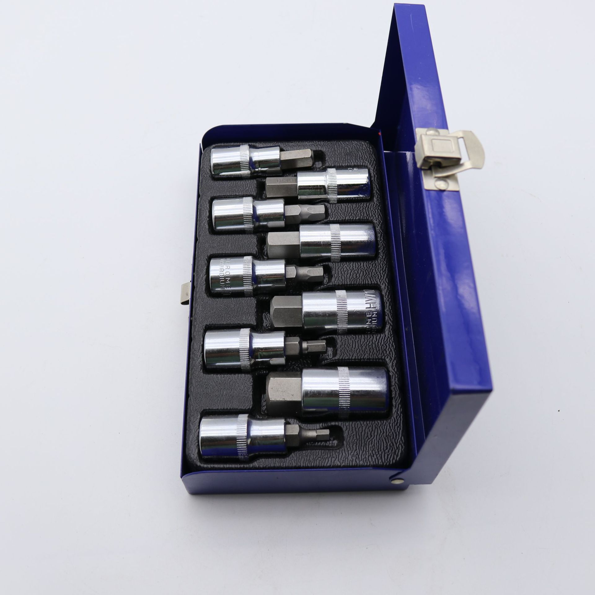 9 piezas de caja de hierro de color real, especificaciones del conjunto de manga de prensado de lote, cabeza de lote hexagonal hexagonal, prensado de lote hexagonal