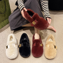 2025年新款秋冬高级感水豹毛毛绒包头棉拖鞋软底兔毛绒厚底毛毛拖