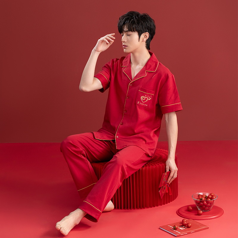 Pijamas de las mujeres verano algodón manga corta media manga Pantalones rojo año nacimiento boda desgaste del hogar verano 2024 Nuevo