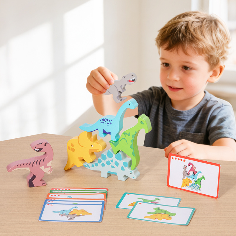 Dinosaurios transfronterizos superpuestos altos animales de equilibrio superpuestos bloques de construcción para niños iluminación divertida puzzle juegos de mesa al por mayor