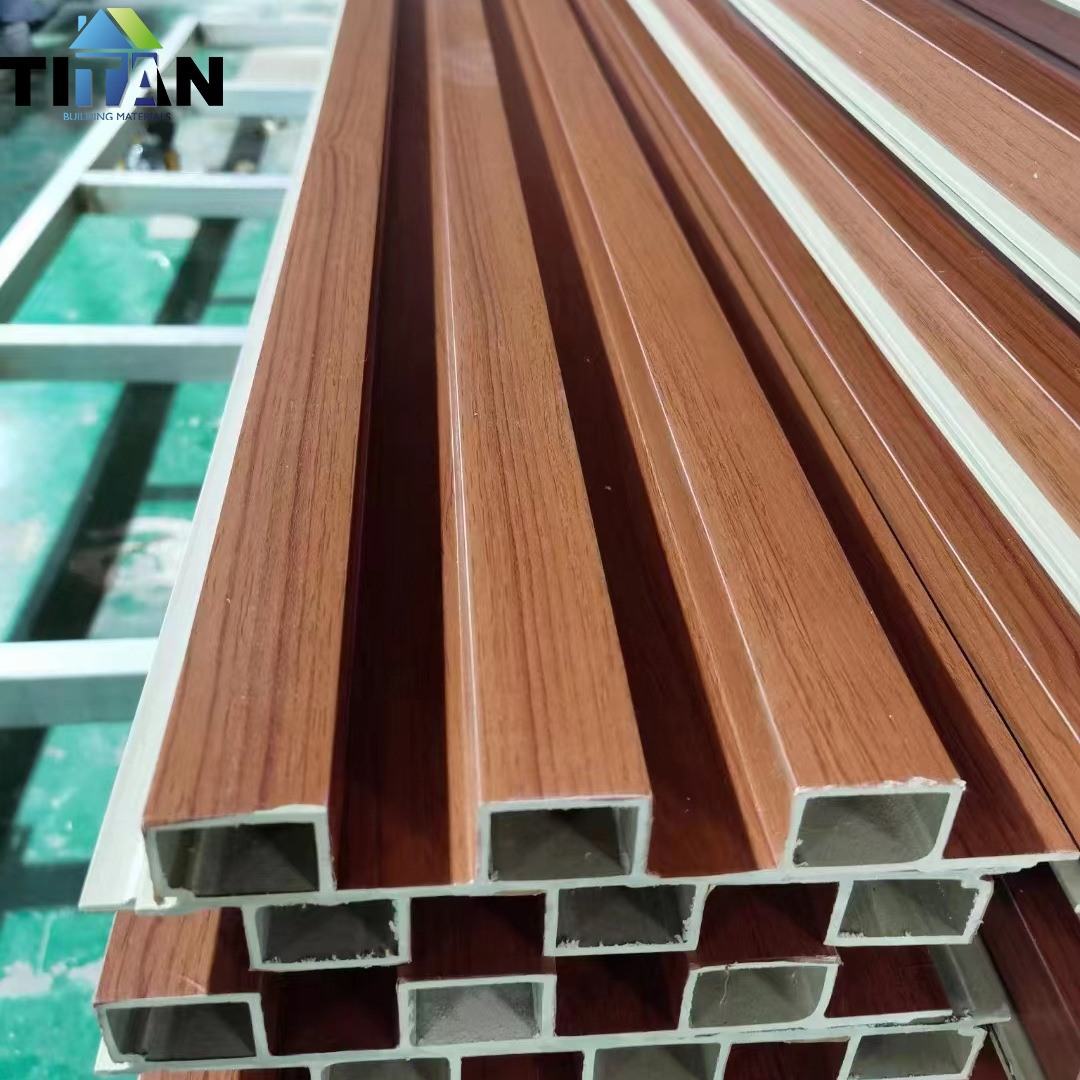 Exportación de comercio exterior Rejilla de madera de bambú WPC Muro interior de madera de plástico Tablero de pared de gran muralla de madera ecológica