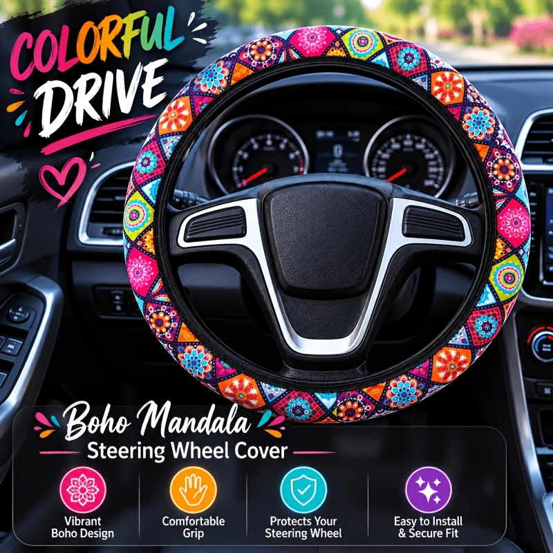 Elastic Printed Steering Wheel Cover Without Inner Ring, Specially Designed for Aliexpress, Amazon, Temu, Cross-Border Foreign Trade, New Model