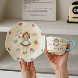 Пищевой дневник, милая миска в кремовом стиле, мультяшная керамическая миска для риса, ручная роспись, большая вместительная миска для еды с ложкой, оптовая продажа