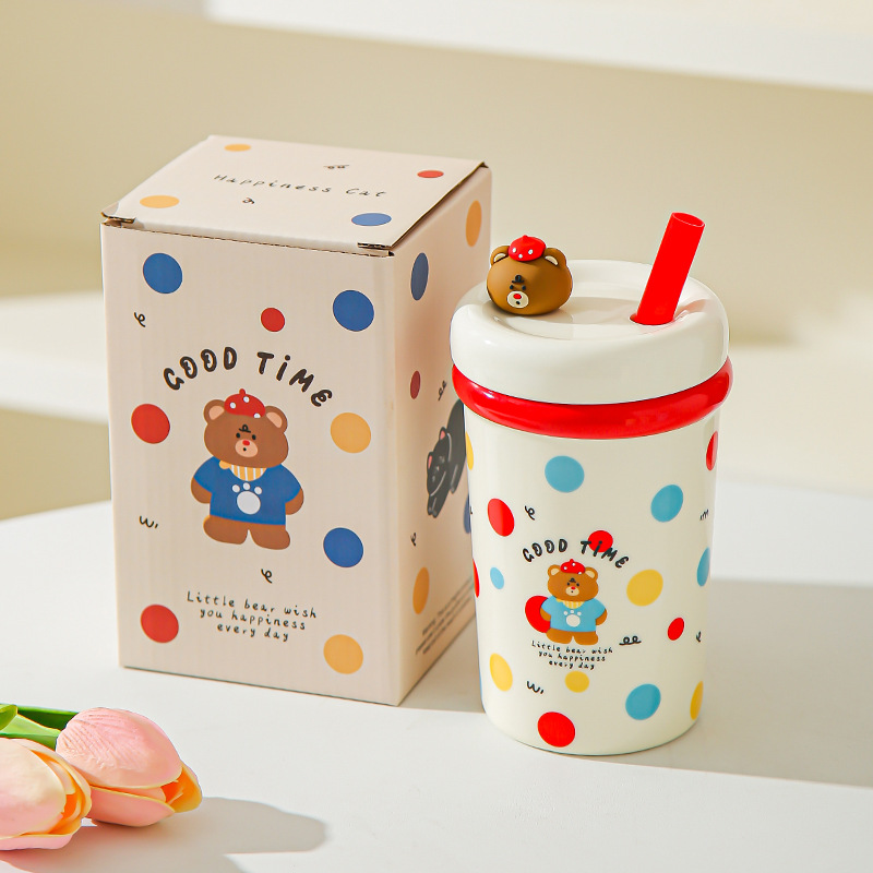 Corazón de una niña, taza de paja encantadora, taza de cerámica con cubierta, taza de café, leche, regalo de cumpleaños