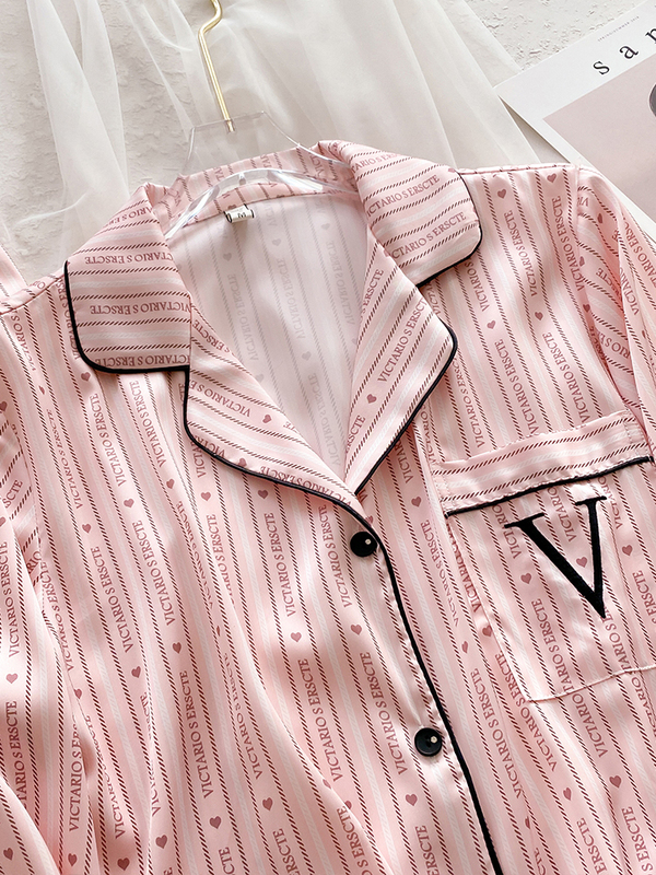 春夏睡衣女款品牌真丝绸条纹感桑蚕丝家居服|undefined