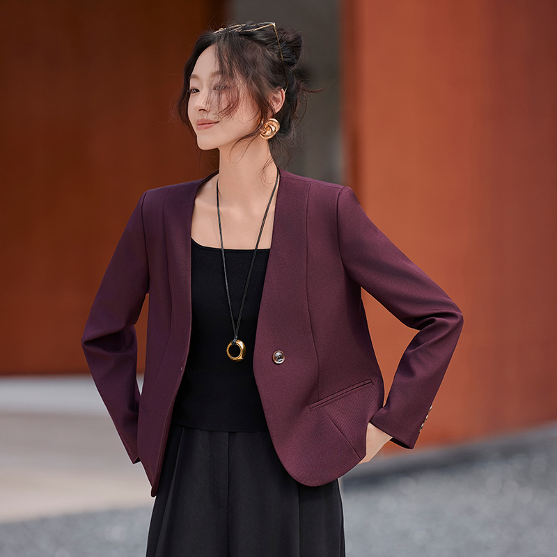 Ankora Red Short Suit Jacket for Women 2025 New Style Small Fashion Simple Collarless Suit Top