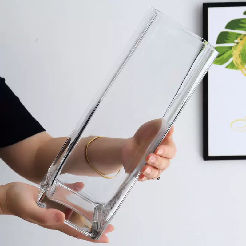 玻璃花瓶摆件客厅透明插花干花方形直筒大号装饰花器水培富贵竹瓶