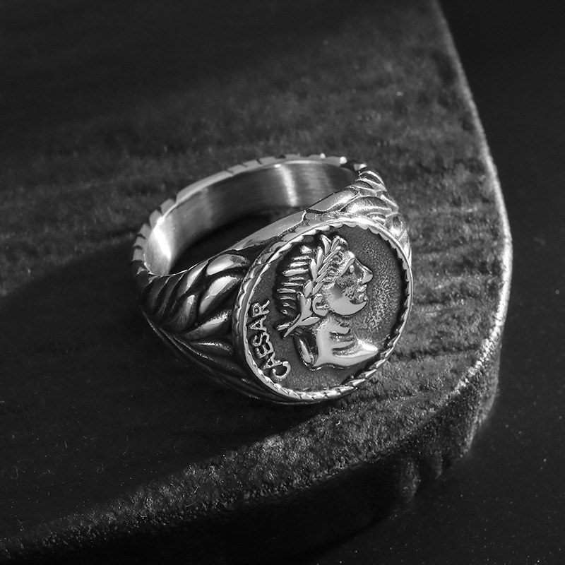 1 Piece Quantity Hip-Hop Retro Human Letter Titanium Steel Men's Rings