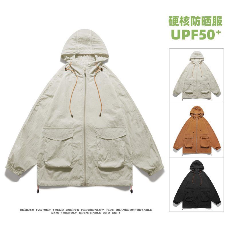 Chaqueta solar de seda de hielo para hombres de verano delgada chaqueta con capuchón transpirable de ocio al aire libre ropa de pesca de secado rápido