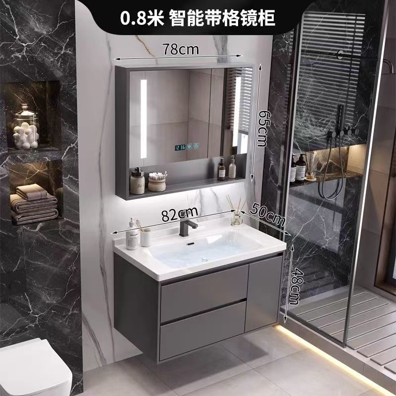 (핫스타일 그레이) 스마트거울장 모델 + 전국보증 - 80CM 무도장 공정 + 수도꼭지 악세사리 풀세트 무료